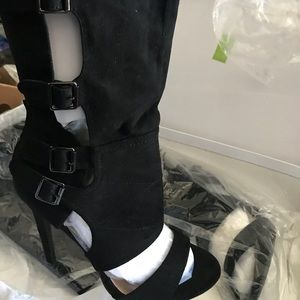 Thigh High Cutout Black Suede Boots